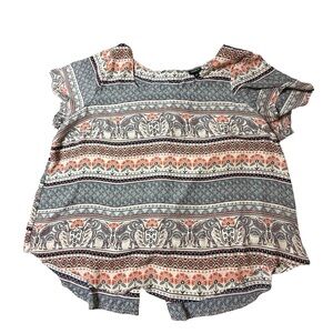 Torrid Plus Size Abbey Georgette Button Back Blouse Elephant Print Size 3XL